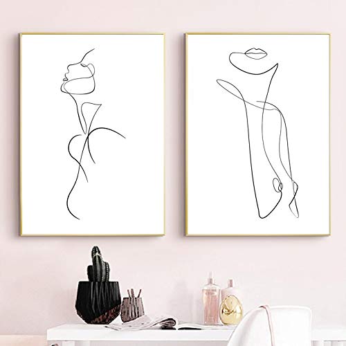 Peinture sur toile abstraite femme style One Line dessin minimaliste pour décoration maison
