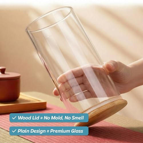 Image of amazon basics Set of 6 Large Borosilicate Glass Jars with Airtight Bamboo Lids | 1000ml Wide Mouth Kitchen Containers for Flour Rice Pulses | BPA-Free Food Grade Storage Canisters