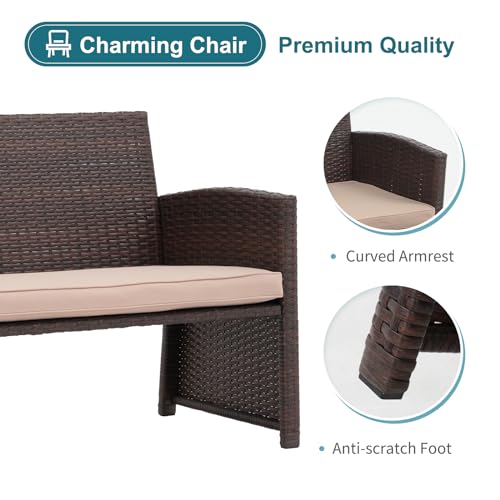 Oc Orange-Casual Outdoor Loveseat 3 Piece Patio Furniture Set Outdoor Conversation Set All-Weather Wicker Love Seat With Ottoman/Side Table thumb #3