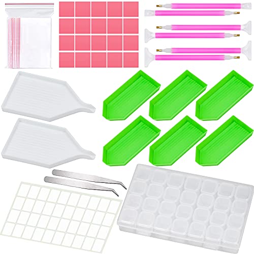 YUENX Outils de Peinture Diamant Kit, 58Pcs Diamond painting accessoires avec Boîte de Rangement Diamant, Point Stylo Rapide,Colle,Plaque de Diamant,et étiquette pour adultes enfants DIY Artisanat Cover