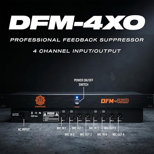 Image of DIGIMORE Anti-Feedback Processor w / 4 Mic Ins | Anti-Noise Chip | 150Hz-15kHz Freq. Shift | Transformer Based | Inbuilt Gain Boost | Feedback Manager for PA System, Stage Shows & Conferences (DFM-4XO)
