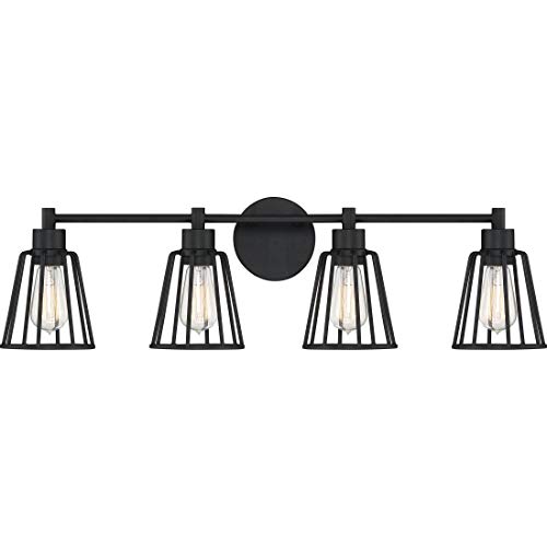 Quoizel ATT8604EK Atticus Vintage Cage-Like Vanity Wall Lighting, 4-Light, 400 Watts, Earth Black (9"H x 32"W)