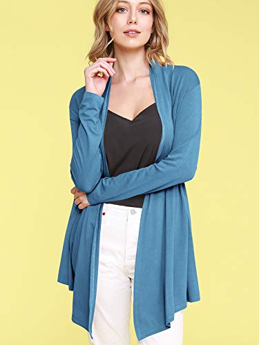 Image of Lock and Love Women's Draped Front Open Asymmetrical Cardigan - Casual Long Sleeve Lightweight Duster
