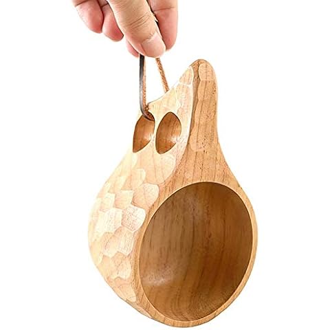 RecoverLOVE Wood Camp Mug, Handcrafted Traditional Wooden Camp Cup with Leather Lanyard Nordic Style Handmade Kuksa Backpack Wooden Mug Cup Finland Style Bushcraft Wood Mug Cover