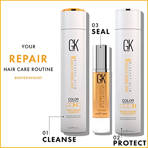 GK Hair Global Keratin Moisturizing Shampoo And Conditioner 300ml With Free Argan Oil Serum 10ml For Hydration Color Protection Dry Frizzy Damaged Hair - Sulfate Paraben Free - Image 7