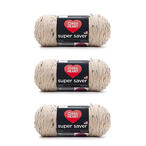 Red Heart Super Saver Pack of 3 - Buff Fleck - 5oz/141g - Acrylic - 4 Medium (Worsted) - 260 Yards - Knitting, Crocheting, Crafts & Amigurumi