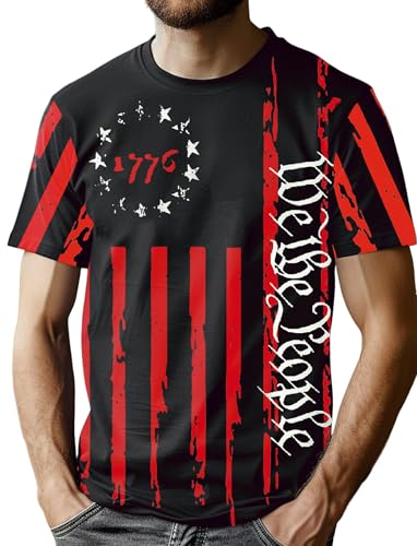 Image of Ithalt Men's American Flag Shirt 4th of July T-Shirt USA Patriotic Tee Shirt Independence Day Top