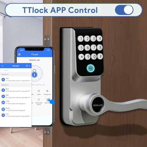 Keyless Entry Door Lock with Handle, 5-in-1 Smart Door Lock with Keypads, Digital Smart Locks for Front Door, Fingerprint Door Locks Support WiFi & APP Control, Biometric Door Lock for Home, Office - Image 5