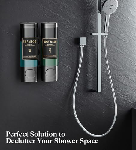 Image of Luxspire Shampoo and Conditioner Dispenser, Shower Soap Dispenser 2-Chamber | Lockable Large Capacity 600ml No-Drill Wall-Mounted Shampoo and Body Wash Dispenser for Bathroom Hotel Kitchen Airbnb
