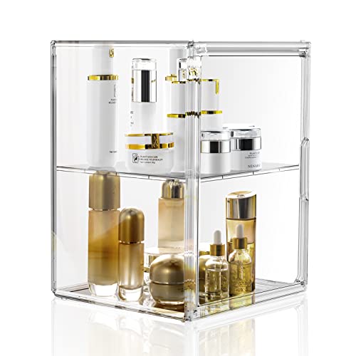 starogegc Makeup Organizer Storage, Large Capactiy Acrylic Bathroom Organizer with Division Board, Stackable Cosmetic Organizer Storage Bins for Vanity, Skincare, Countertop Storage and Display Case