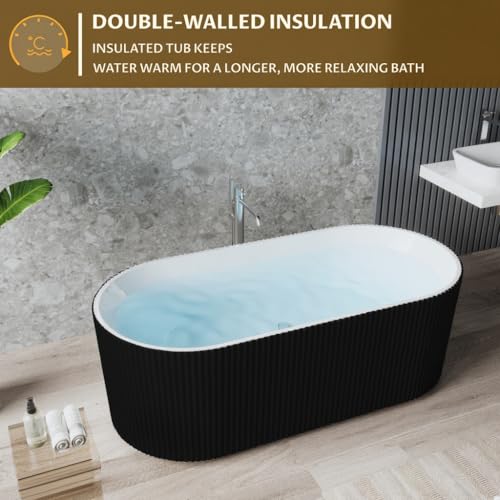 Image of GarveeLife Freestanding Bathtubs 67 inch Black & White Acrylic Free Standing Soaking Tub - Contemporary Striped Design with Overflow Cover, Pop-Up Drain & Concealed Plumbing for Luxury Bathrooms