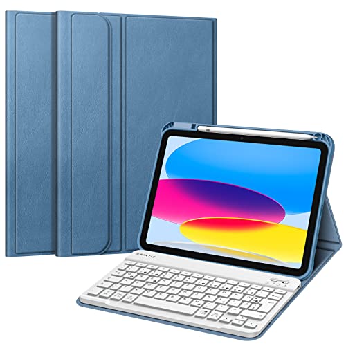 FINTIE Hülle mit Tastatur für iPad (A16) 11/10 Generation (2025/2022, 11/10.9 Zoll), Schutzhülle mit Stifthalter, Soft TPU Rückschale und magnetisch Abnehmbarer Keyboard, QWERTZ Layout,
