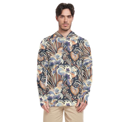 Rashguard à capuche UPF 50+ séchage rapide avec imprimé floral orange artistique