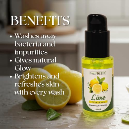 Image of MaheOrthe Lime & Glycerine Gel Face Wash for Oily Skin | Oil Control & Deep Cleansing | Removes Dirt & Excess Oil | Soap Free, Paraben Free Refreshing Cleanser - 65ml. Unisex