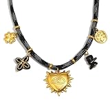 Kokoma Collar con colgante gótico de corazón contra el mal de ojo para mujer, gargantilla de cadena de cordón negro en tono dorado con trébol, flor, luna, estrella, borla, joyería de moda