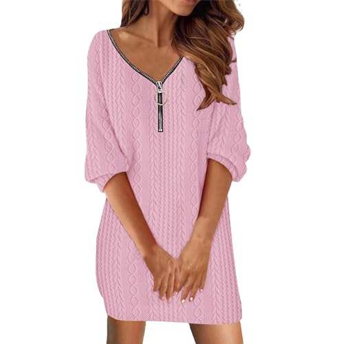 Robe tricotée pour femme ample manches longues couleur unie