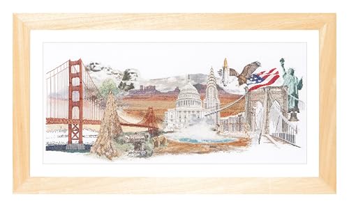 Image of Thea Gouverneur - Counted Cross Stitch Kit - America - Aida - 18 Count - Embroidery Kit for Adults - DMC Embroidery Threads and Other Cross Stitch Supplies Included - 544A