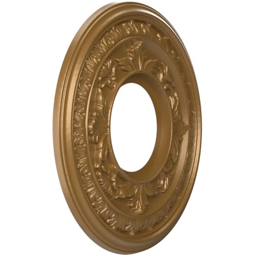Image of Ekena Millwork CMP10BACGH Baltimore Thermoformed PVC Ceiling Medallion (Fits Canopies up to 4 1 /4 inch), 10 inchOD x 3 1 /2 inchID x 3 /4 inchP, Metallic Gold Rush