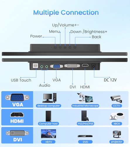 Image of 14 inch FHD Portable Touchscreen Monitor with HDMI VGA DVI Ports Compatible with Laptops PC PS5 /4, Industrial, POS, Kiosk, Screen Extender 1920x1200 HDR IPS Small Touch Screen Display 500 nits