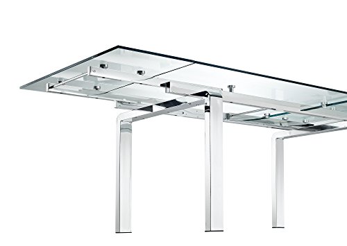 Creative Furniture Stark Extendable Dining Table, Transparent/Silver