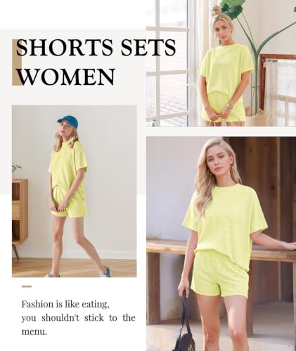 Image of MARZXIN Women 2 Piece Shorts Set 2026 Casual Summer Cruise Outfits Ribbed Loose Short Sleeve Pocket Matching Lounge Sets