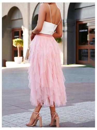 Women's Layered Mesh Tulle Skirt High Waist A Line Tutu Petticoat Midi Skirts2