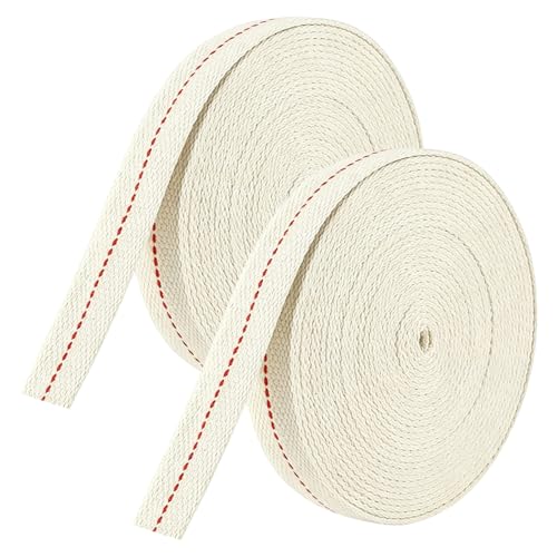 RUGBOL 2 Piezas Mechas de Algodón Planas para Lámparas de Aceite, Mecha de Repuesto para Lámparas de Parafina y Calentadores, 1.2 cm x 2 m