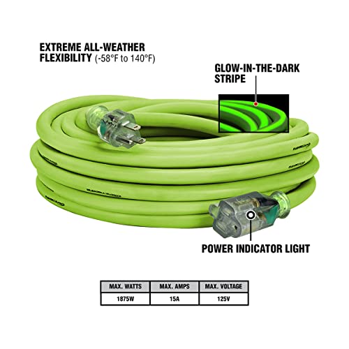 Image of Flexzilla Pro Extension Cord, 10 /3 AWG SJTW, 50 ft, Lighted Plug, Indoor /Outdoor, ZillaGreen - 727-103050FZL5F