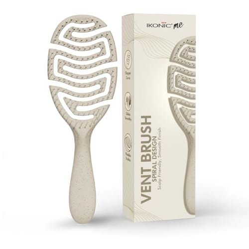Image of IKONIC Me Spiral Vent Hair Brush IKM-2119 Eco Conscious, Flexible Detangling Brush, Anti Frizz Ion Bristles, Heat Safe Fast Dry Vented Design, Scalp Massage, All Hair Types - Sand Beige