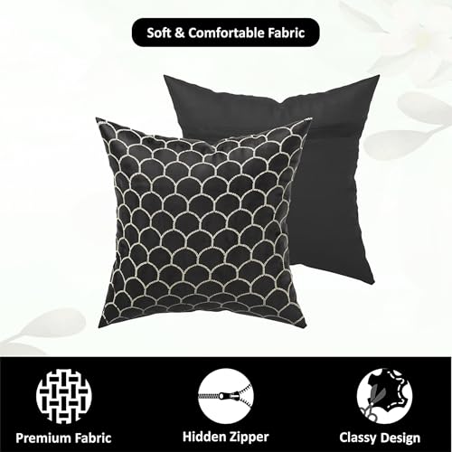 Image of Kuber Industries Set of 5 Velvet Finish Fancy Sofa Pillow Cover for Living Room | Decorative Cushion Covers 16 inch x 16 Inch for Bedroom & Home Decor | Sequins Bubbel - Black