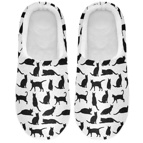 Cute Cat Black and White Slippers for Women Men, Soft House Slippers with Cozy Memory Foam Indoor Outdoor Slippers Size 8/9 2301850