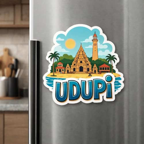 Image of Naxon Udupi City Krishna Temple & Coastal Karnataka Theme Souvenir Wooden Fridge Magnet | 3x3 Inch Refrigerator Magnet for Kitchen & Home Decor | Travel Gift from Udupi | Pack of 1