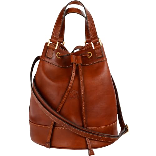 Time Resistance Bolso de Mano para Mujer de Cuero - Hecho a Mano en Italia con Cuero Auténtico de Vachetta - Bolso Ideal para Todos los Días o para Ocasiones Especiales, Coñac