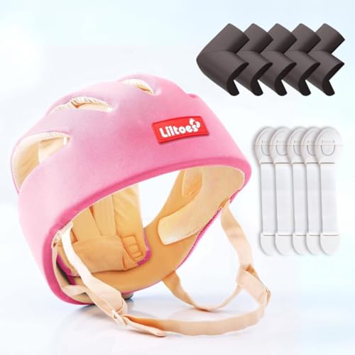 Image of Baby Safety Products Combo | LILTOES Baby Head Protector + Edge Guard + Cabinet Lock for Safety of Kids 6M to 3 Years | Baby Safety Helmet with Corner Guard Protection (Pink+Corner+Cabinet)