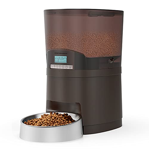 HoneyGuaridan 7L de Grande Capacité A68 Distributeur de Nourriture Automatique pour Animaux Domestiques avec, Contrôle de Portion, Enregistrement Vocal, 6 Repas, Conçu pour Tous Les Chats et Chiens