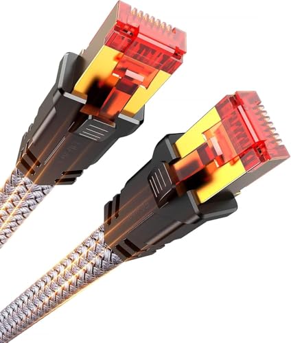 Snowkids Cat 8 Ethernet Cable 10 ft, High Speed Flat Ethernet Cable 10+ ft, 40Gbps, 2000Mhz Braided High Duty Long Ethernet Cable, Gold Plated RJ45 Connector for Modem/Router/ps-3/4/5/Gaming/PC