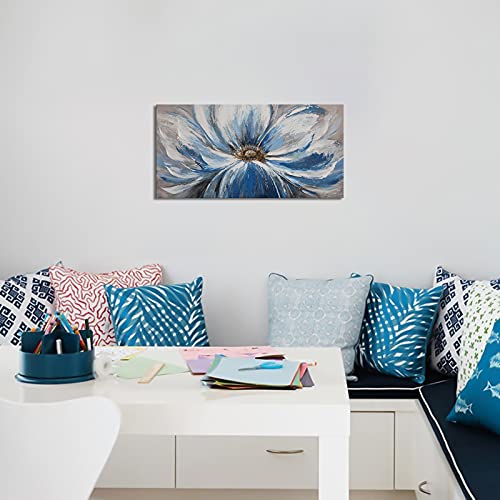 Image of Flower Canvas Wall Art for Living Room Large White Blue Flower Picture Giclee Print Painting Wall Decor Framed Artwork Ready to Hang for Home Bedroom Wall Decoration Size 20x40