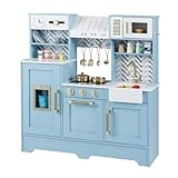 Mini Barista et Chef Combinés : Cette cuisine enfant permet aux petits chefs d'allumer la hotte aspirante, de cuisiner sur une cuisinière à 2 feux, de faire cuire au four, de réchauffer des snacks au micro-ondes, de laver les légumes dans l'évier avec robinet, de préparer des cafés et de faire tomber de la « glace » du distributeur pour un plaisir ultra immersif.