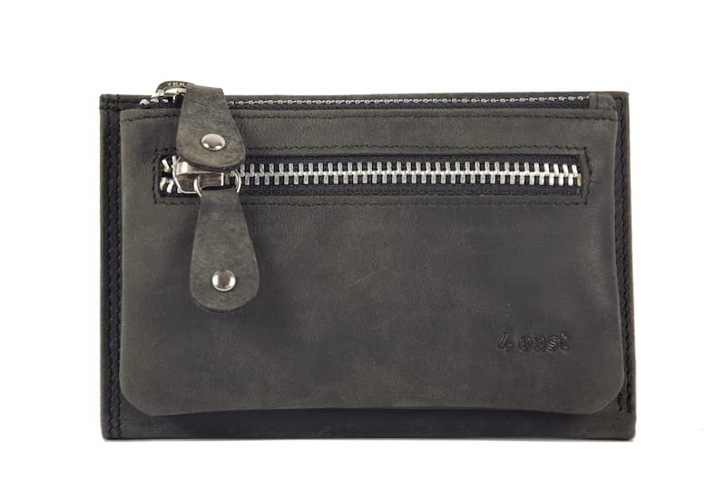Portefeuille compact noir en cuir avec rangement pour 10 cartes
