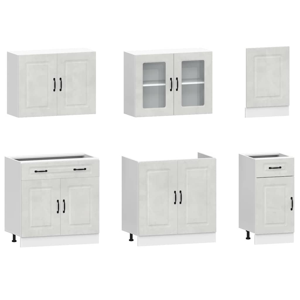 vidaXL 7-TLG. Küchenschrank-Set Kalmar Betongrau Holzwerkstoff, Küchenzeile Einbauküche, Schrank-Set, Unterschrank, Küchenschrank, Hängeschrank