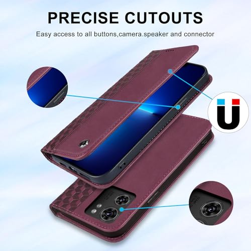 Image of Wallet Case for Motorola Edge 2023 6.6 inch - Moto Edge 2023 Flip Case [Strong Magnetic] PU Leather Folio Case with Card Holder Kickstand Protective Phone Cover - Wine red