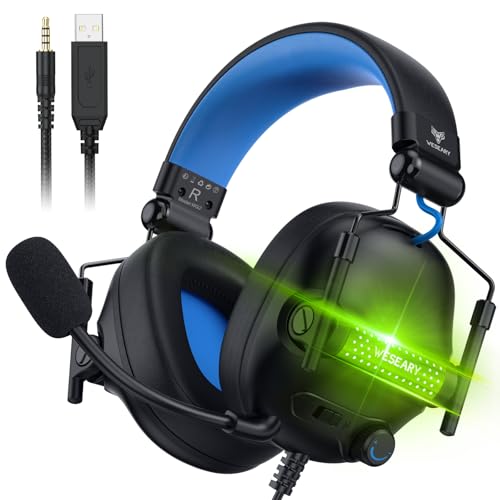 WESEARY Wired Gaming Headset for Xbox Series X|S, Xbox One, Ps4, Ps5, Switch, Mobile, PC, Headset with Surround Sound, Gaming Headphones with ENC Noise Cancelling Mic, 50mm Drivers, Soft Memory Foam