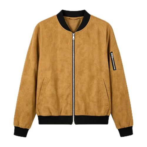 Chaqueta de ante para mujer ligera contra el viento de otoño con cremallera funcional