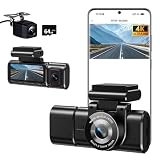 4K Dashcam Auto Vorne Hinten mit WiFi,3 Channel 1080P Dash Cam Auto Kamera 3,16" IPS Bildschirm,Kostenlose 64 GB Karte,Nachtsicht,G Sensor,Loop-Aufnahme,200°Weitwinkel WDR,Parküberwachung