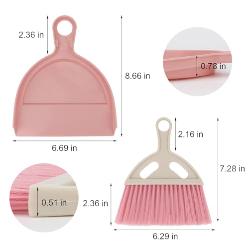 Brosay Mini-Kehrschaufel und Bürsten-Set, tragbar, kleiner Besen mit Kehrschaufel, handlicher Schneebesen und Kehrschaufel für Zuhause, Küche, Tisch, Büro, Auto, 1 Stück (Rosa) – Bild 3