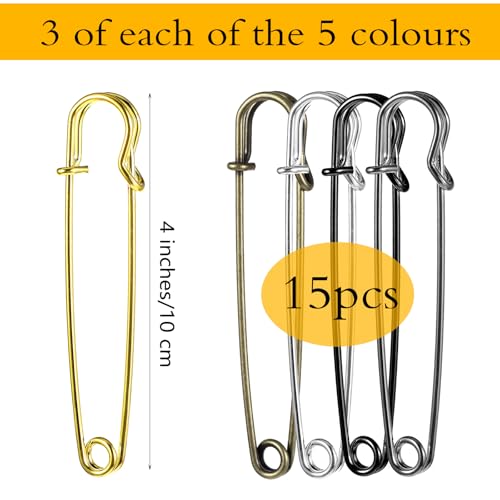Gjinxi 15PCS Large Heavy Duty Blanket Pins, 4 Inch Big Safety Pins for Blankets Clothes, Crafts, Leather, Canvas, Skirts - Image 2
