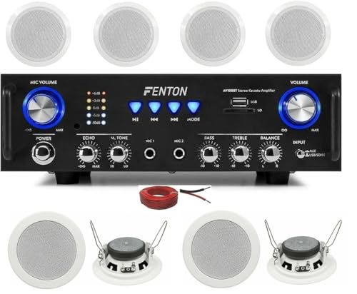 KIT AUDIO FILODIFFUSIONE QUALITA' SUONO USB SD BLUETOOTH + 4 SPEAKERS DA INCASSO