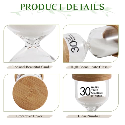 Image of 30 Minute Wooden Sand Timer,White Sand Hourglass for Productivity, Focus, Meditation & Home Decor,30 Min Reloj de Arena Sand Clock for Kitchen, Office, Classroom, Yoga & Games