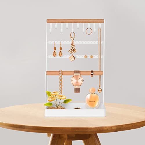 Geamsam Jewelry Stand Necklace Organizer, 5-Tier Earring Holder With Ear Stud Holes Bottom Ring Tray, 10 Hooks Bracelet Display Stand For Necklaces Earrings Rings Watches Storage On Dresser #TOP6