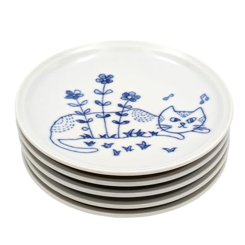 ??(Ichikyu) Mino Ware 507-01 Plates, Set of 5, Diameter 5.5 inches (14 cm), Microwave and Dishwasher Safe, Dishware, Hanatanneko, Made in Japan